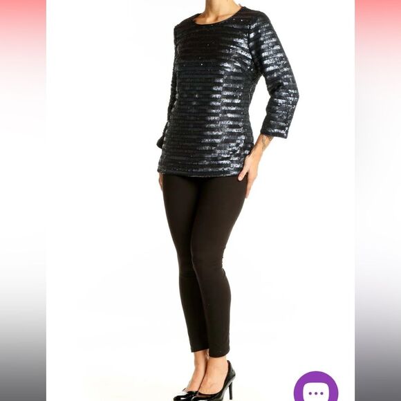 BODEN Black Sequin Striped Long Sleeve Top S 4 - Picture 3 of 8